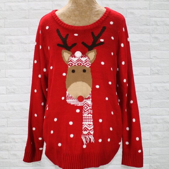 LOVE BY DESIGN Sweater Christmas Holiday Ugly Party Reindeer Embellished Red XL - Picture 1 of 11
